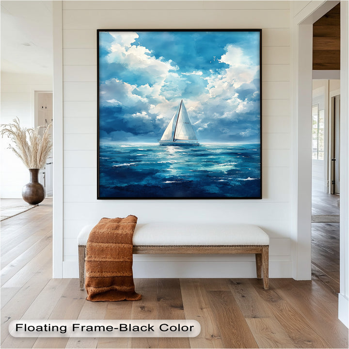 Blue Sky – White Sailboat Oil Painting
