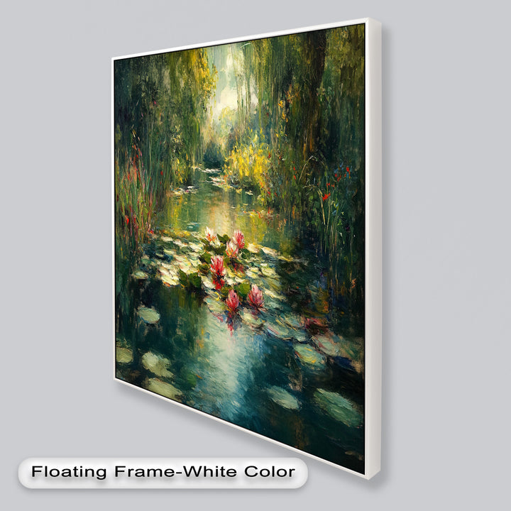 Tranquil Water Lilies in Sunlit Pond – Impressionist Oil Painting