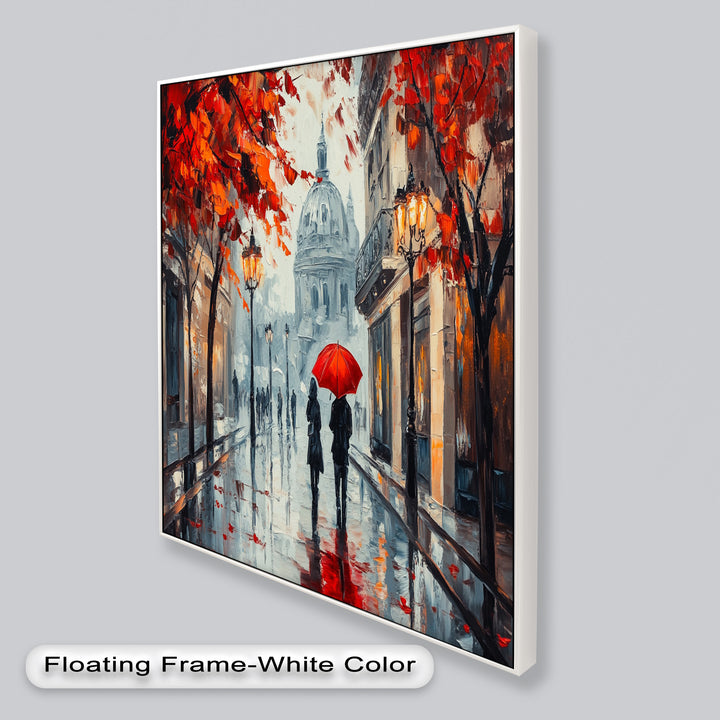 Lovers Walking with Red Umbrella - Love Oil Painting