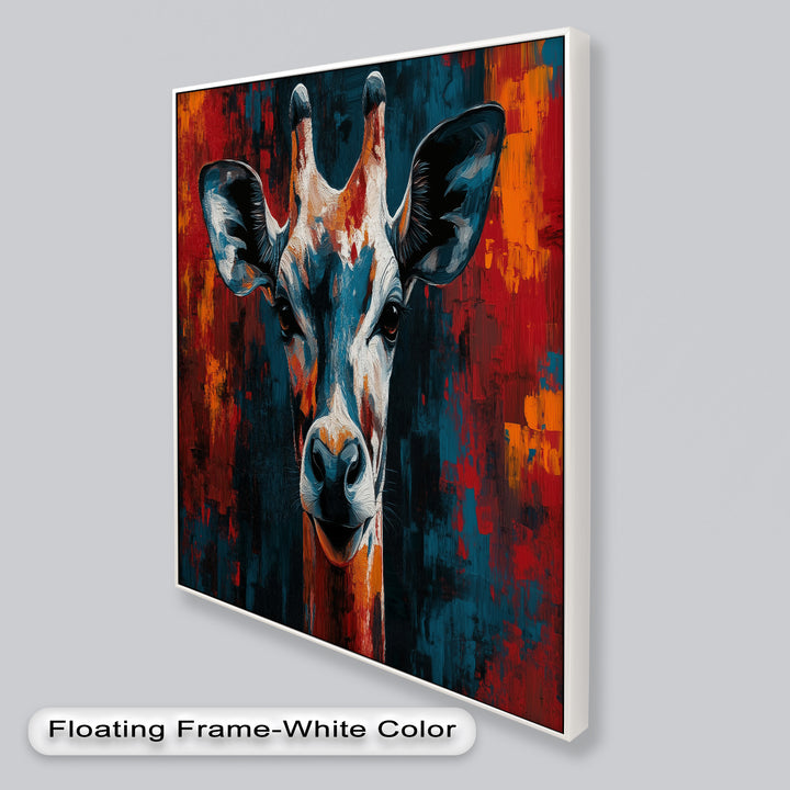 Giraffe Portrait in Abstract Flames – Animal Oil Painting
