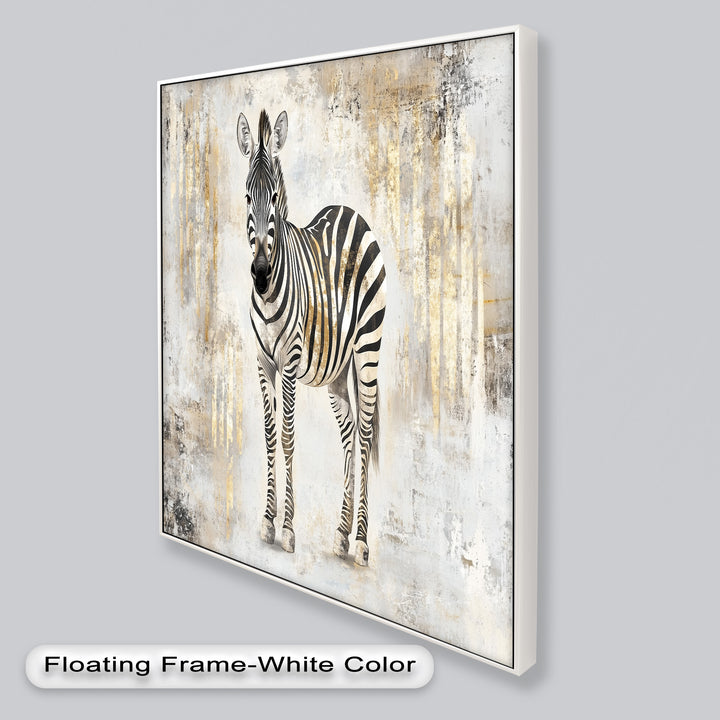 Golden Streak Zebra with Neutral Backdrop - Animal Oil Painting