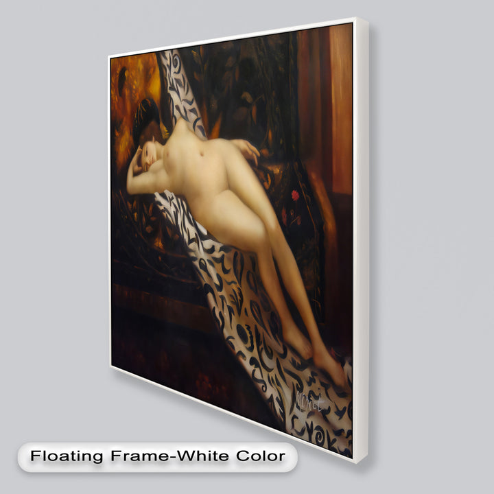 Velvet Reverie – Reclining Nude on Ornamental Nude Oil Painting