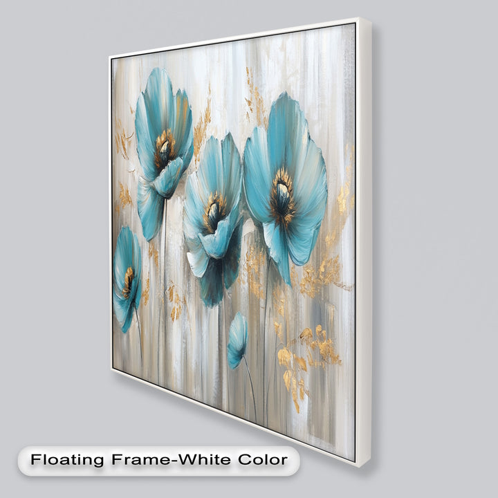 Blue Poppies with Metallic Accents - Flower Oil Painting