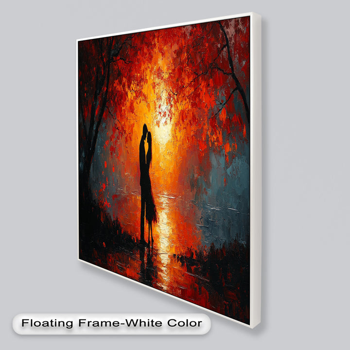 Passionate Kiss Beneath Autumn Flames - Love Oil Painting