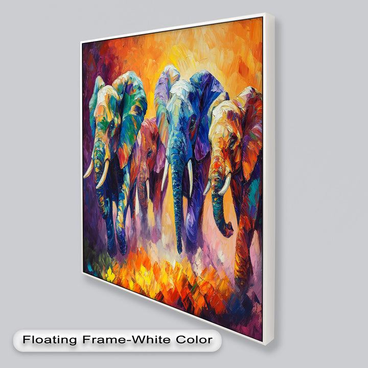 Elephant Herd at Dusk – Animal Oil Painting