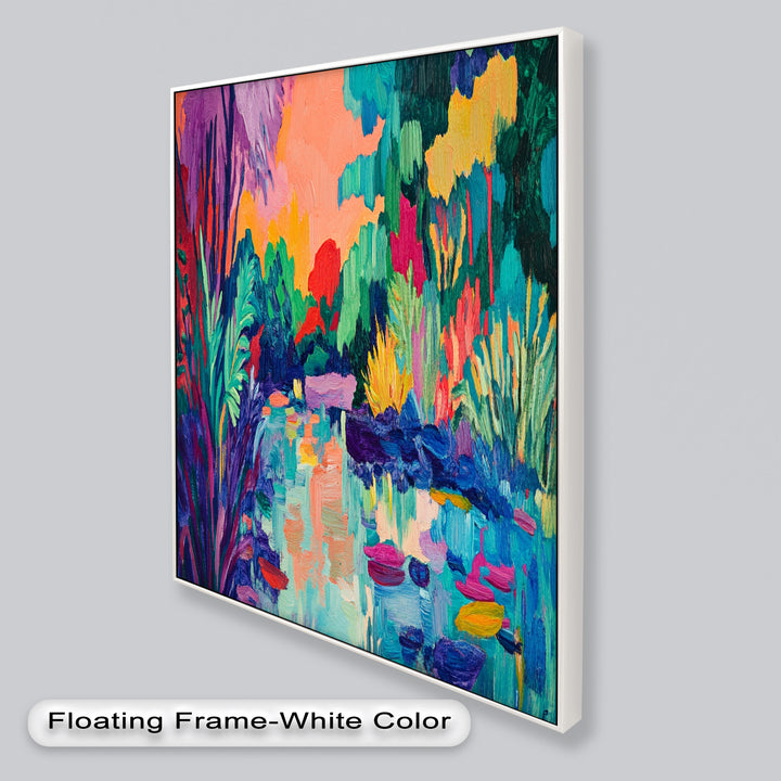 Sunset Reflections Oil Painting – Fauvist Lakeside Dreamscape