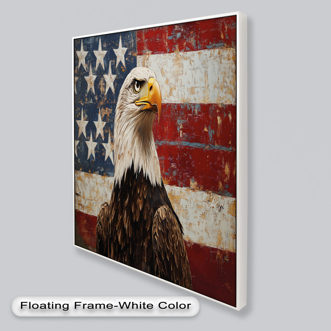 Adler mit amerikanischer Flagge – Patriotisches Ölgemälde