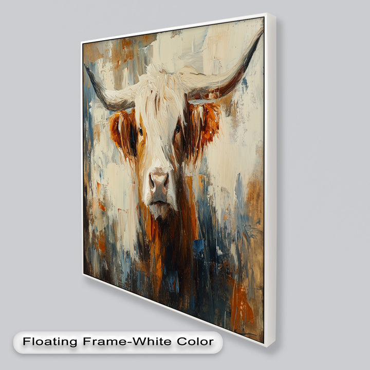 Highland Cow with White Horns – Animal Oil Painting