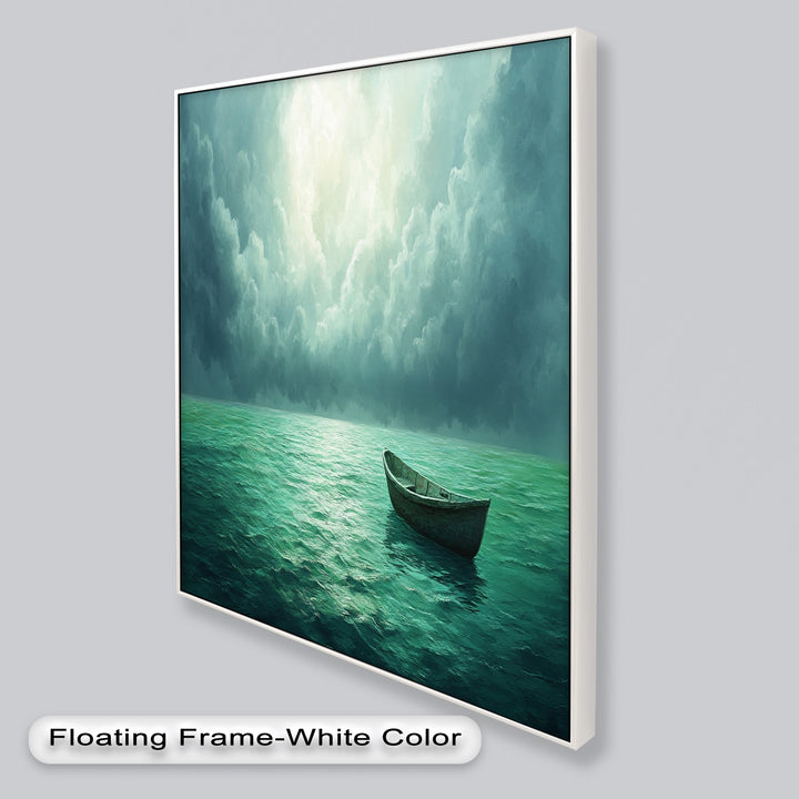 Solitude Adrift – Serene Empty Rowboat Oil Painting