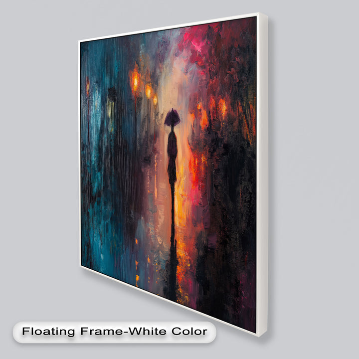Evening Solitude – Romantic Rainy Stroll Love Oil Painting