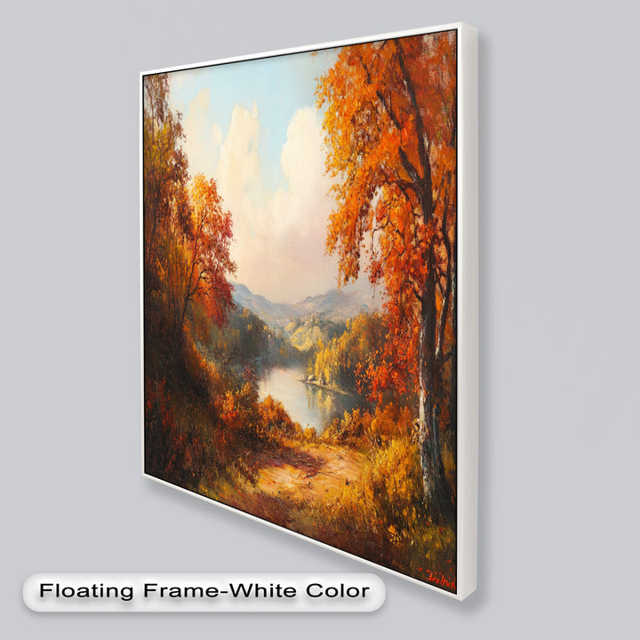 Golden Horizon – Ölgemälde mit herbstlichem Flussblick