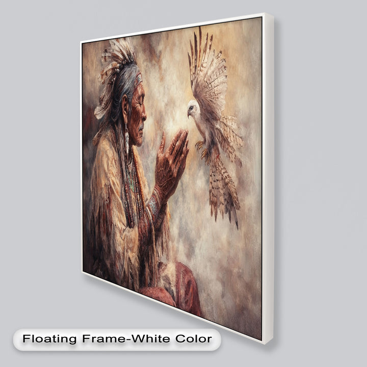 Whisper to the Spirit – Native Elder and Falcon Oil Painting
