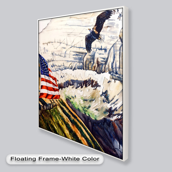Amerikanische Flagge und Weißkopfseeadler - Patriotisches Ölgemälde