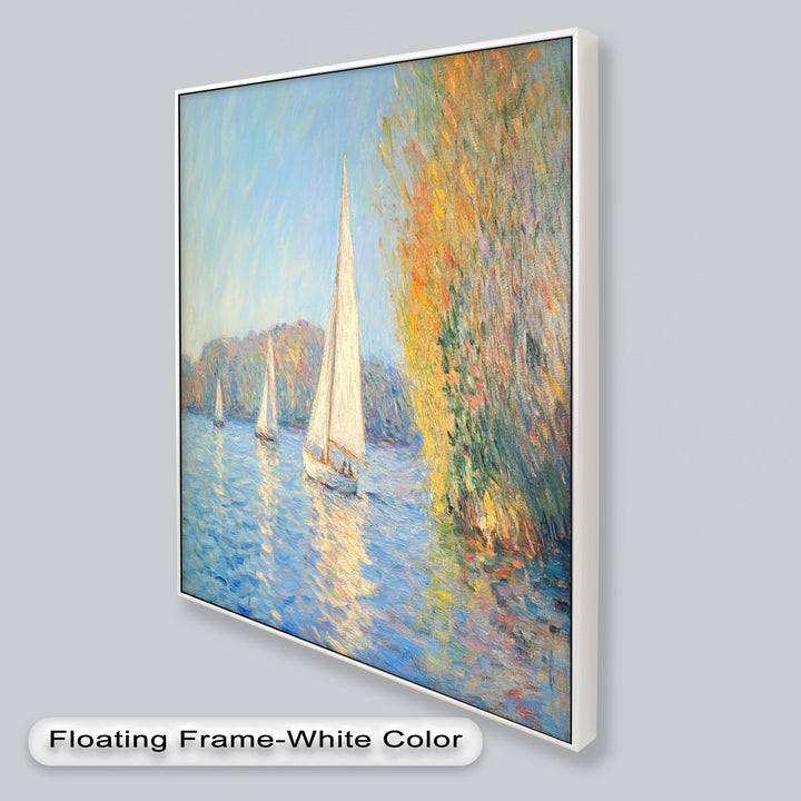 Tranquil Sails at Sunset – Impressionist Boat Scene Oil Painting
