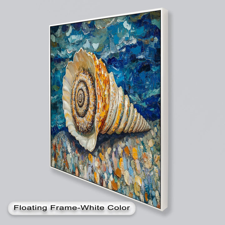 Whispers of the Sea – Spiral Shell on Coastal Shoreline Oil Painting - MyPhotoStation