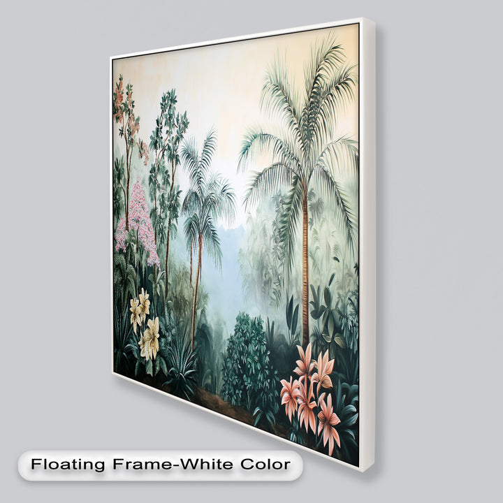 Floral Tropics Oasis – Palm Tree Oil Painting