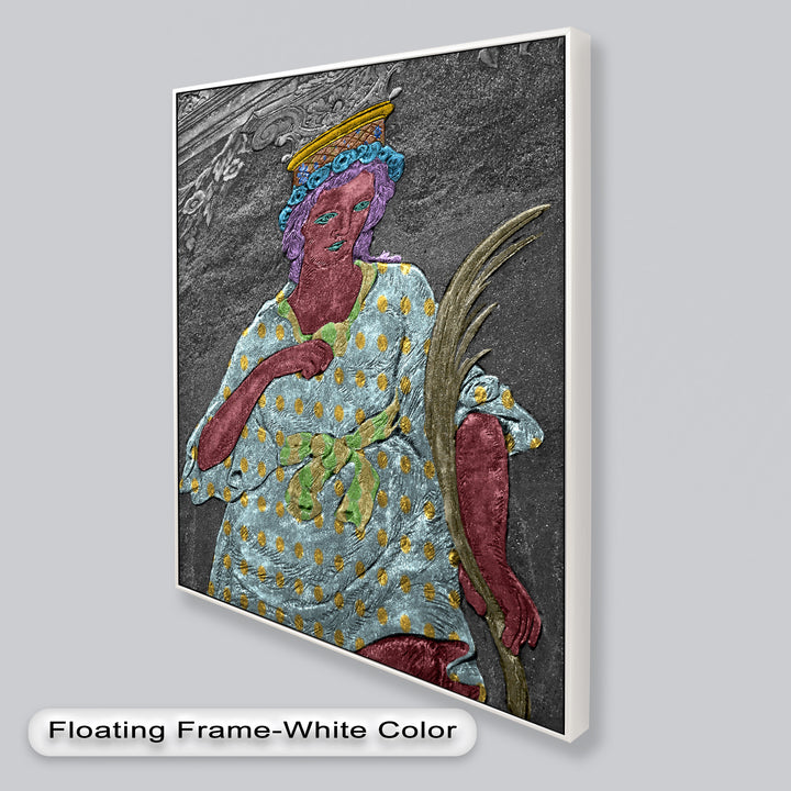 Geheiligte Blüte – Polychromes Engelrelief-Ölgemälde