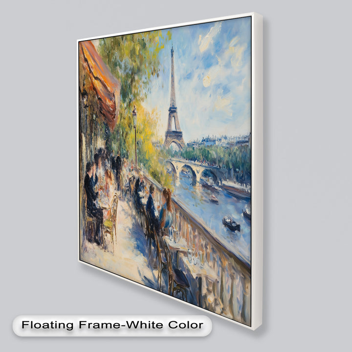 Eiffel Café Serenity – Parisian Terrace with River View Oil Painting