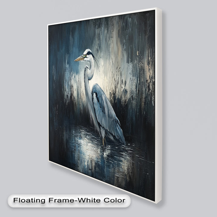 Heron in Misty Marshland – Animal Oil Painting
