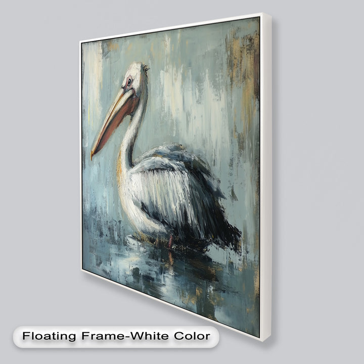White Pelican Resting by the Water - Animal Oil Painting