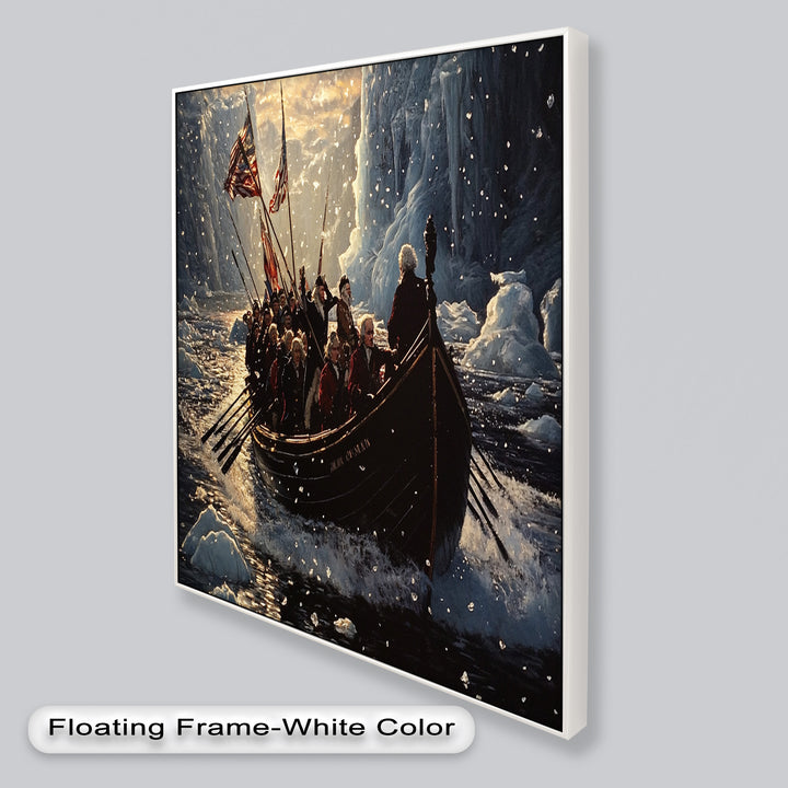Crossing the Ice – Patriotic Revolutionary Boat Oil Painting