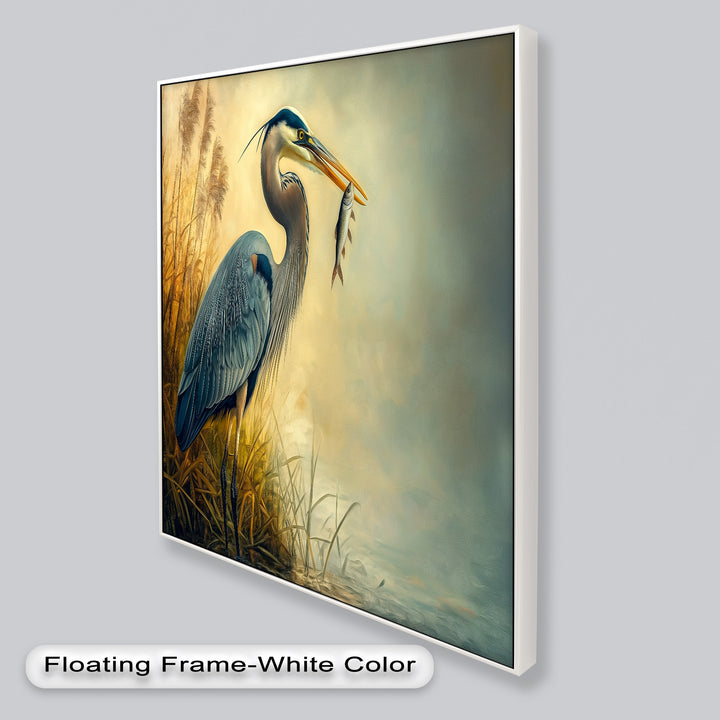 Blue Heron with Fish – Animal Oil Painting