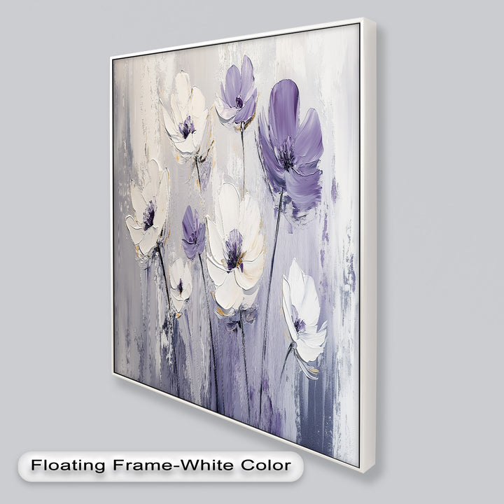 White and Purple Wildflowers in Soft Harmony - Flower Oil Painting