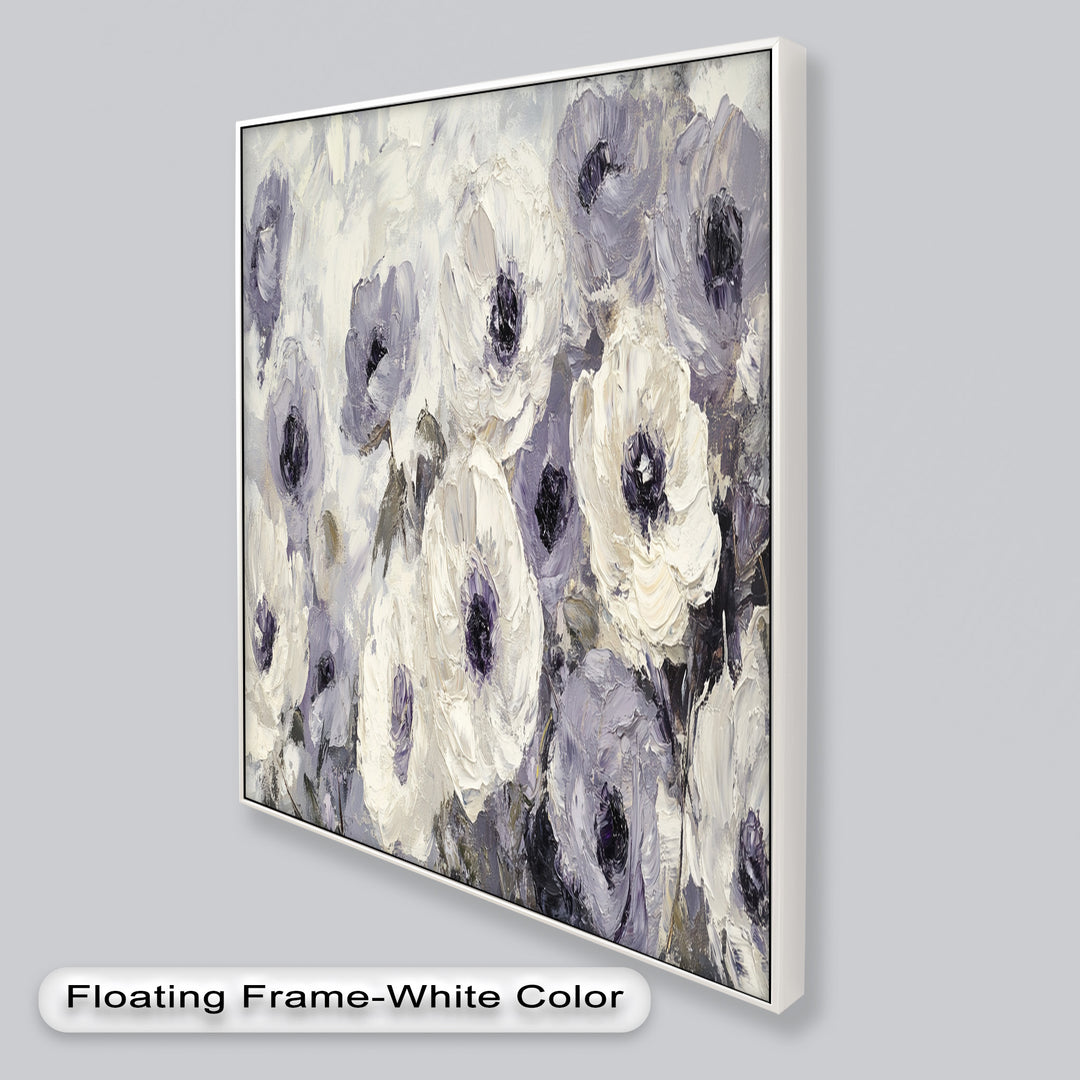 Ivory Whispers – Cream and Lavender Anemone Flower Oil Painting