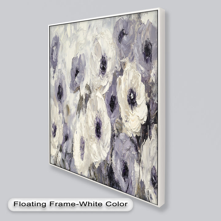 Ivory Whispers – Cream and Lavender Anemone Flower Oil Painting