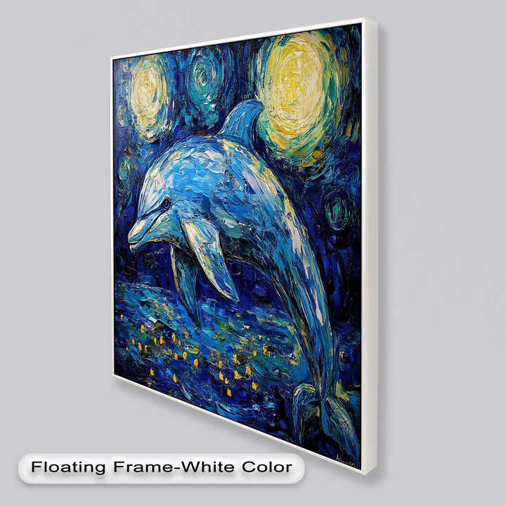 Starry Night Dolphin in Ocean Dreamscape – Animal Oil Painting