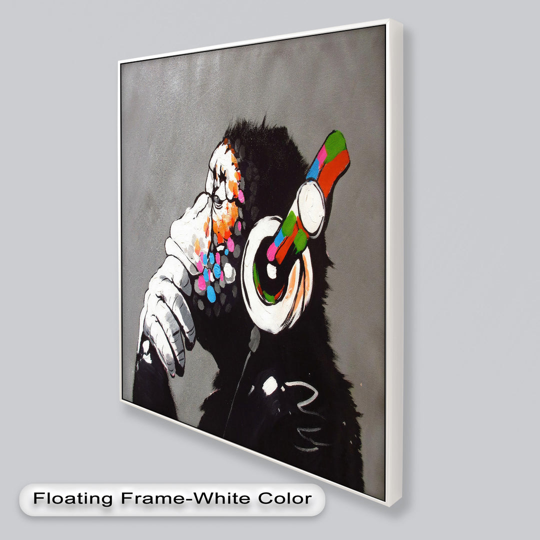Contemplative Chimp with Headphones - Banksy Oil Painting