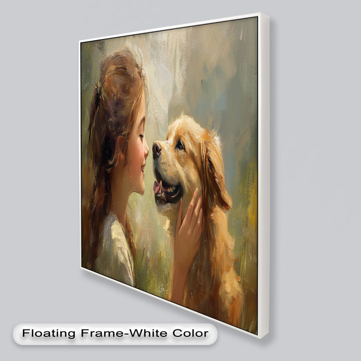 Girl and Golden Retriever in Gentle Light – Animal Oil Painting