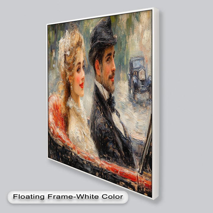 Charming Couple in a Vintage Car – Impressionist Oil Painting