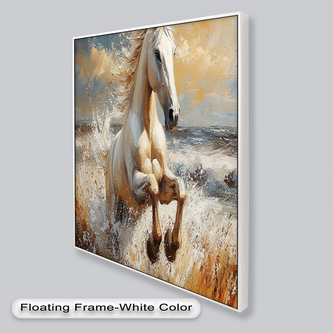 White Horse Art – Gerahmtes Ölgemälde mit Pferd