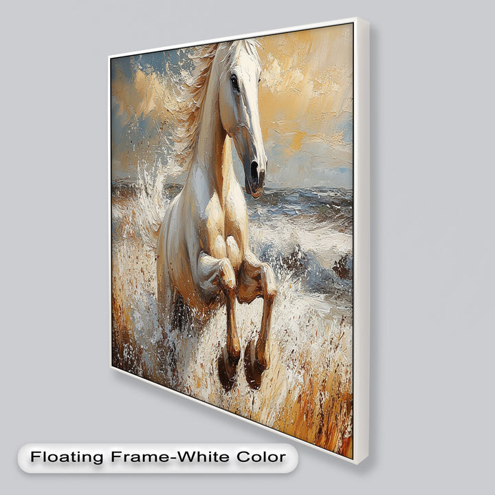 White Horse Art – Gerahmtes Ölgemälde mit Pferd