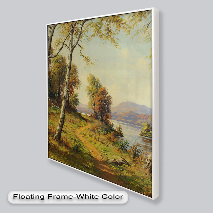 Goldener Pfad am See – Vintage Ölgemälde