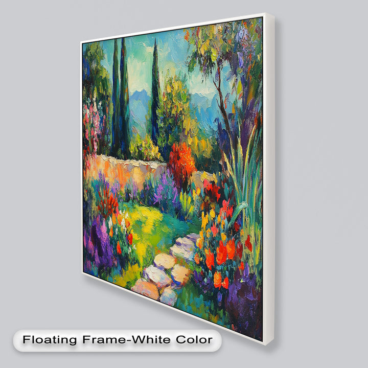 Sunlit Garden Path Oil Painting – Fauvist Outdoor Floral Landscape