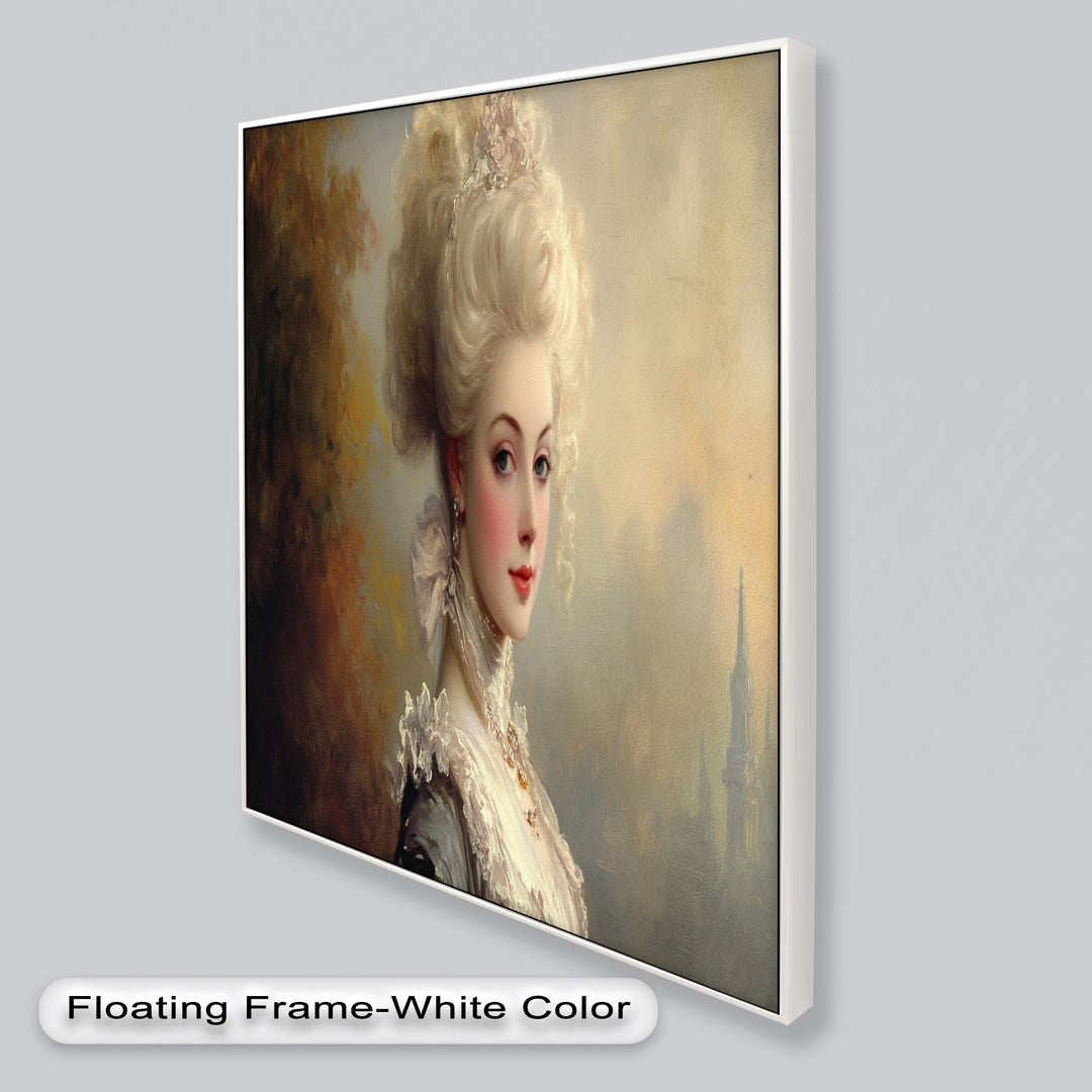 Rococo Grace Oil Painting – Portrait of a Noblewoman in Ivory Lace
