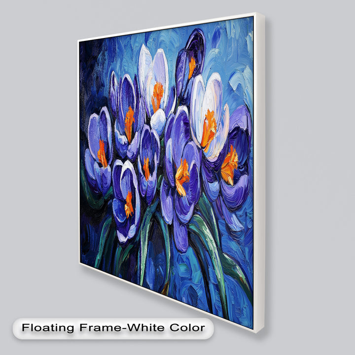 Crocus Flowers in Blue and Violet Hues - Flower Oil Painting