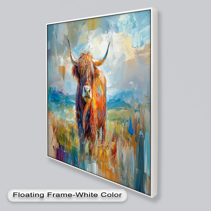 Highland Cow in Windswept Fields - Animal Oil Painting