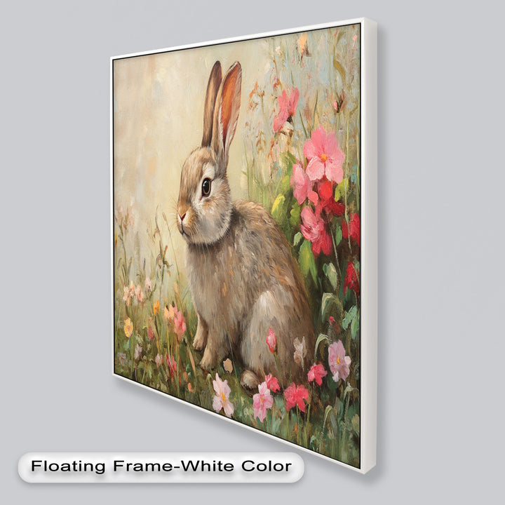 Curious Bunny Among Spring Blossoms – Animal Oil Painting