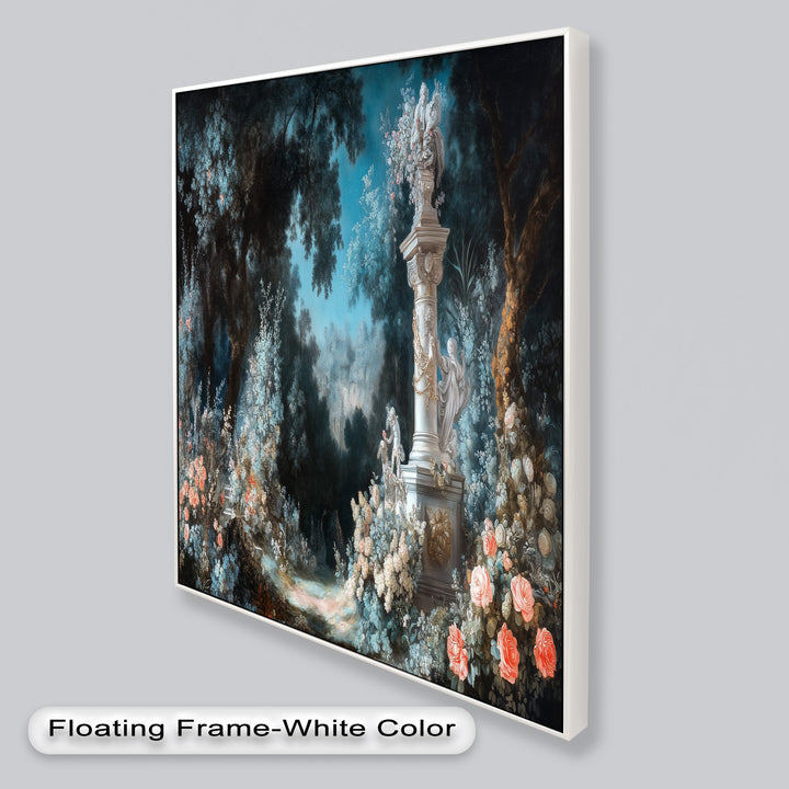 Moonlit Garden with Classical Column – Romantic Rococo Oil Painting