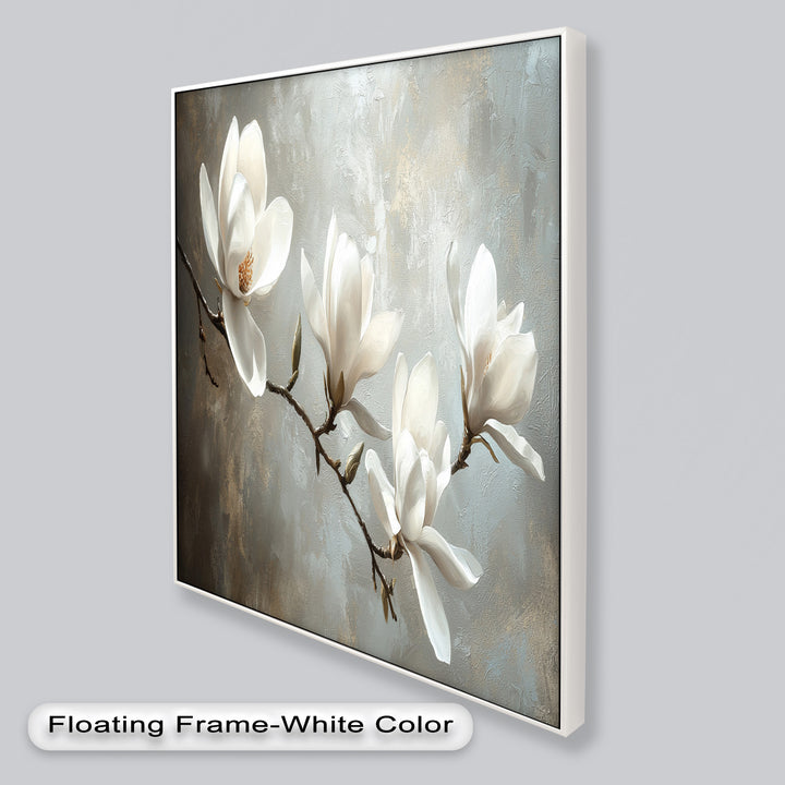 Magnolia Serenity – Cream Blossom Branch Flower Oil Painting