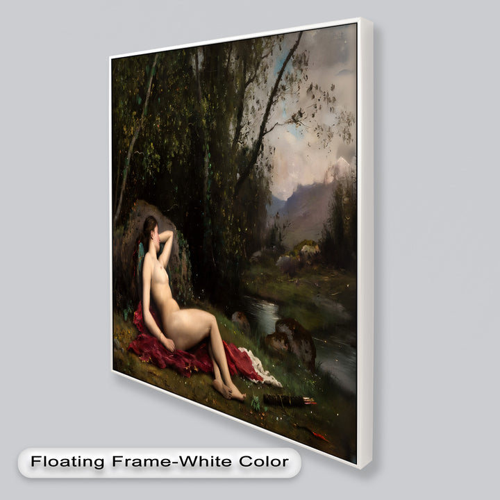 Reclining Diana – Classical Goddess in Nature Renaissance Oil Painting