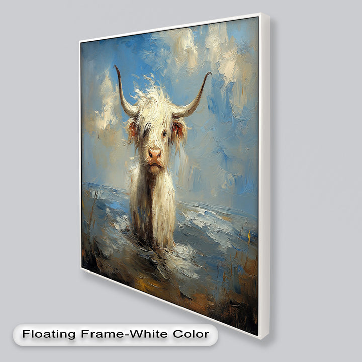 Highland Cow in Coastal Waters – Animal Oil Painting