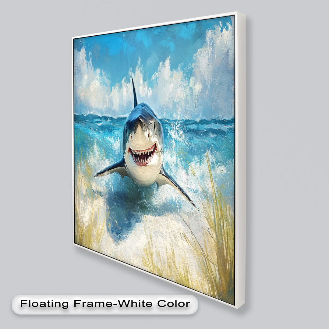Smiling Shark by the Shore – Animal Oil Painting