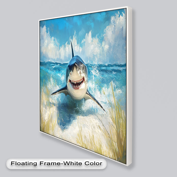 Smiling Shark by the Shore – Animal Oil Painting