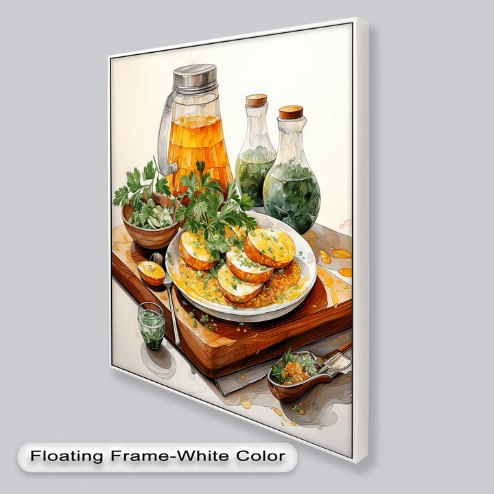 Golden Herb Delight – Rustic Food Still Life Painting