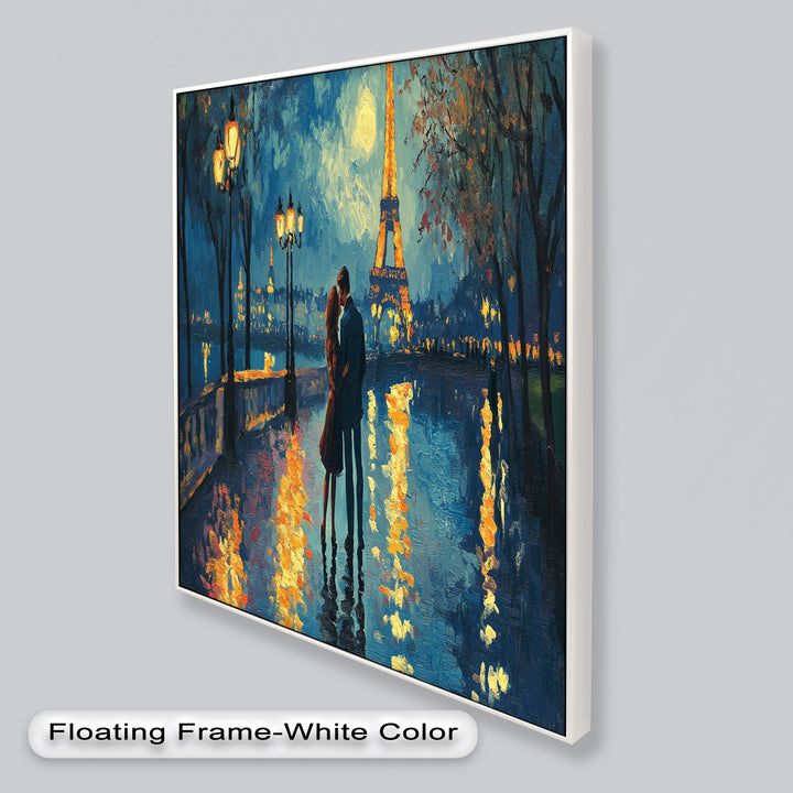 Moonlit Reflections – Eiffel Tower Romance Love Oil Painting