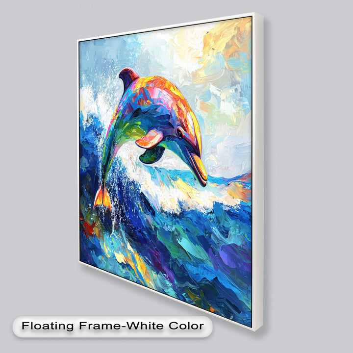 Dolphin Leaping Through Ocean Waves – Animal Oil Painting